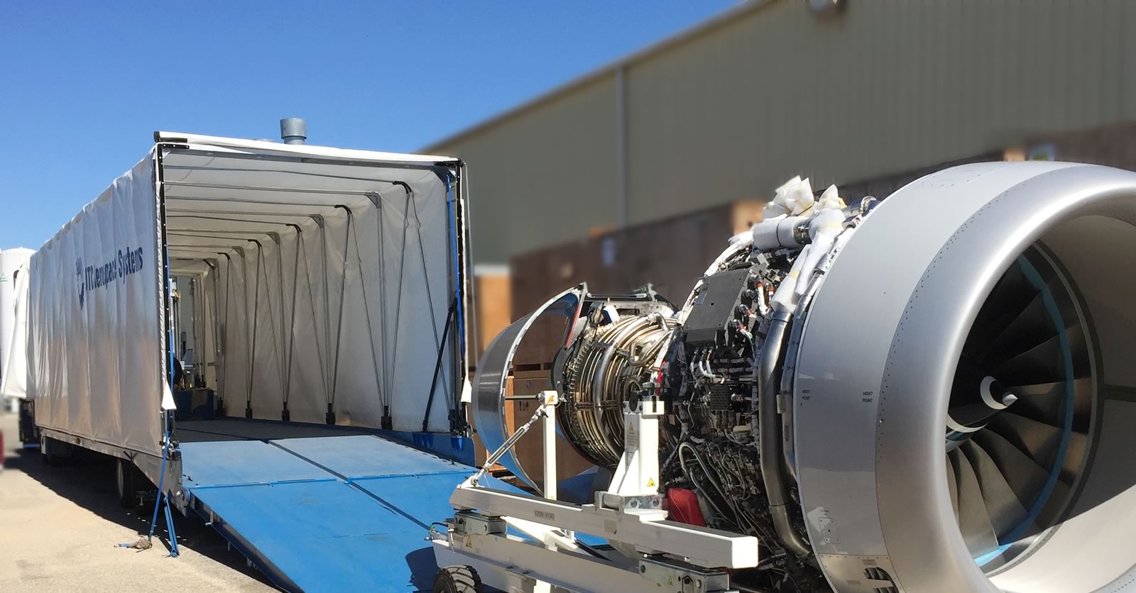 Custom jet engine transport trailer by Clegg Industries